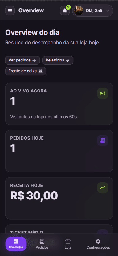 Overview do painel Bebatrago no celular